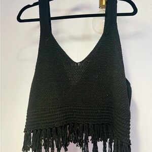 Black Sleeveless Ribbed Crop Tank Top in
